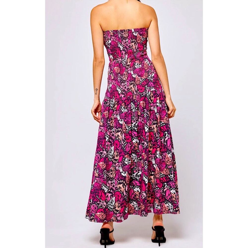 L*Space Lila Strapless Maxi Dress Wings N Things Pink Butterfly Print Small NWT - Picture 4 of 13